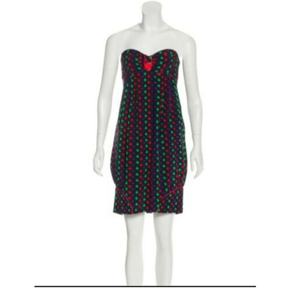 Zimmerman Black Red Purple Green Apple Print Silk Dress sz 8 US, sz 2 AUS